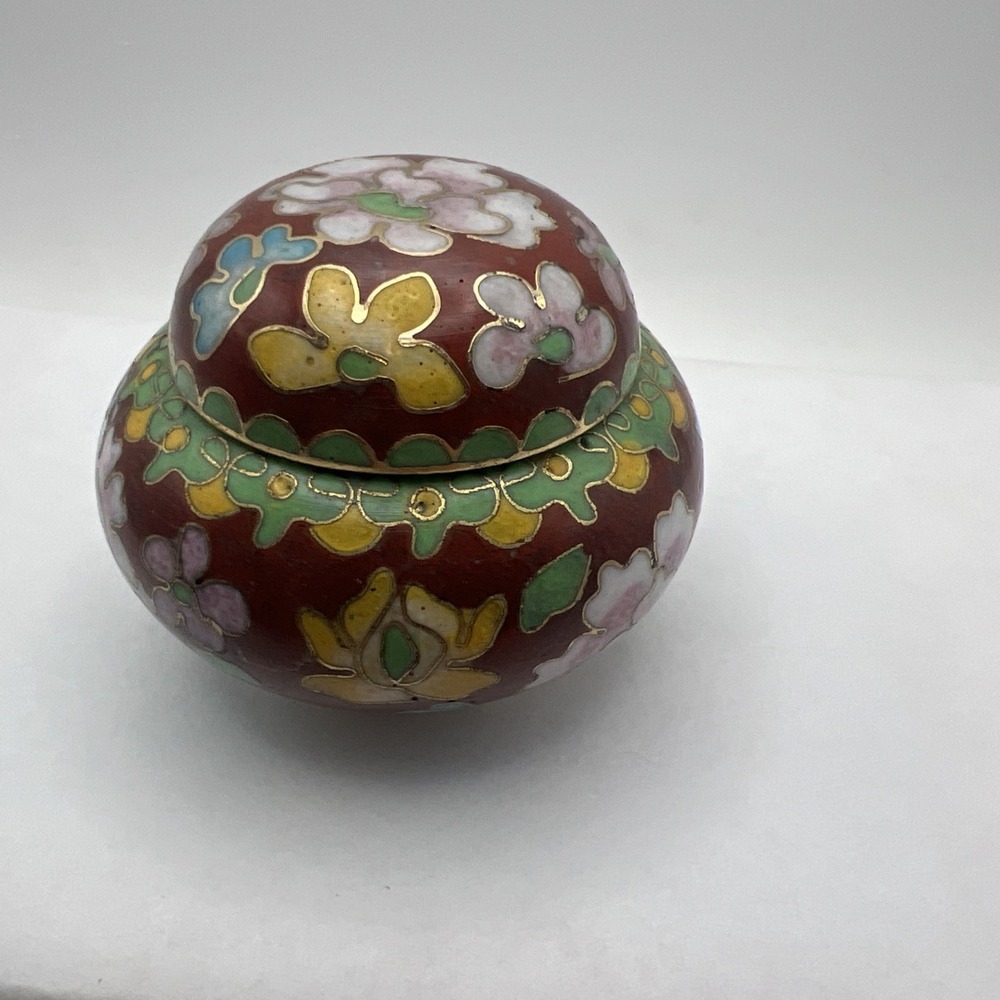 Vtg Small Chinese Floral Cloisonné Enamel Jar With Lid Exc Cond Trinket Bowl - Picture 5 of 9